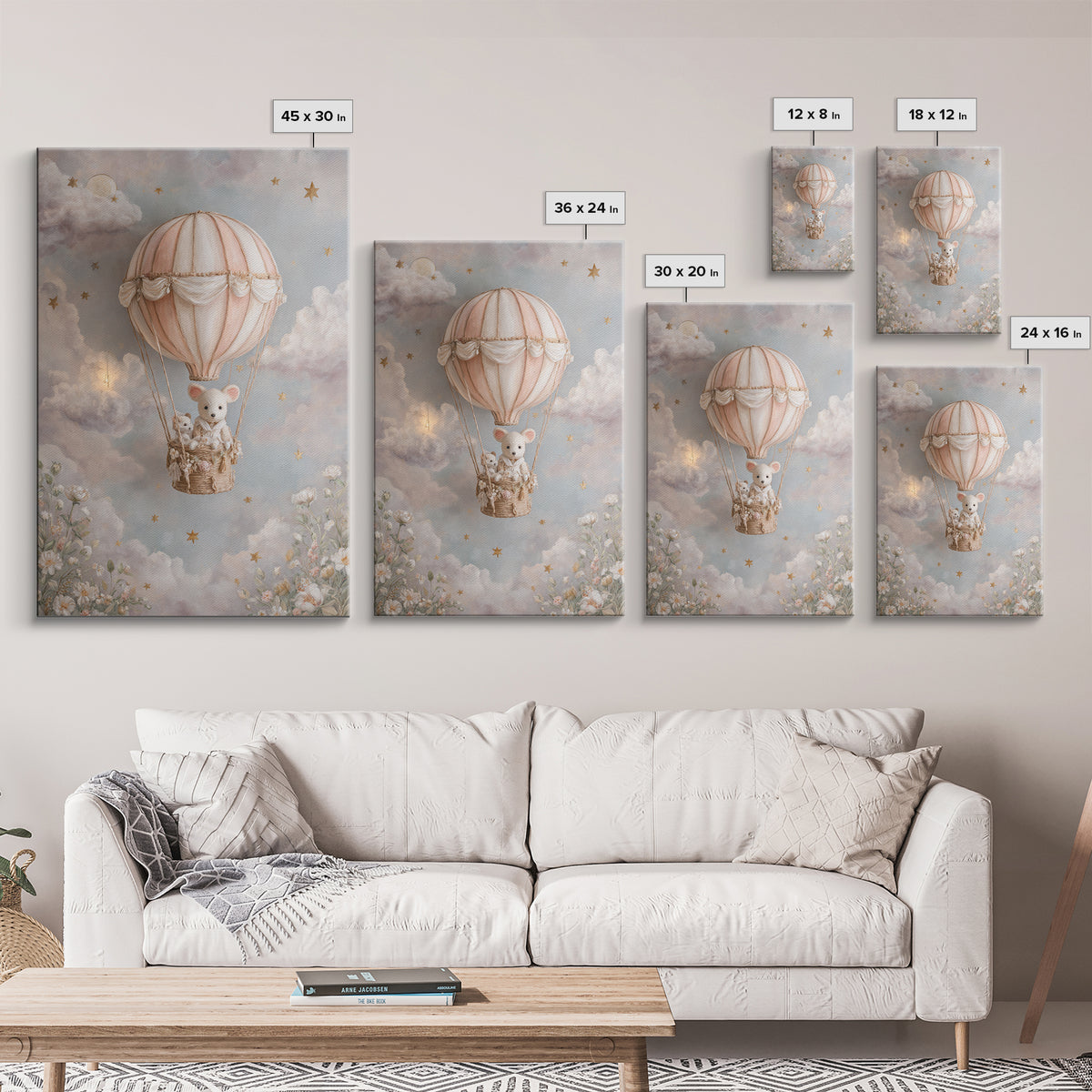 Floating Hot Air Balloon Framed Canvas Print, Nursery Art, Home Decor, Nursery Decor, Abstract Art, Nursery, Contemporary Art, NUR-2x3-92