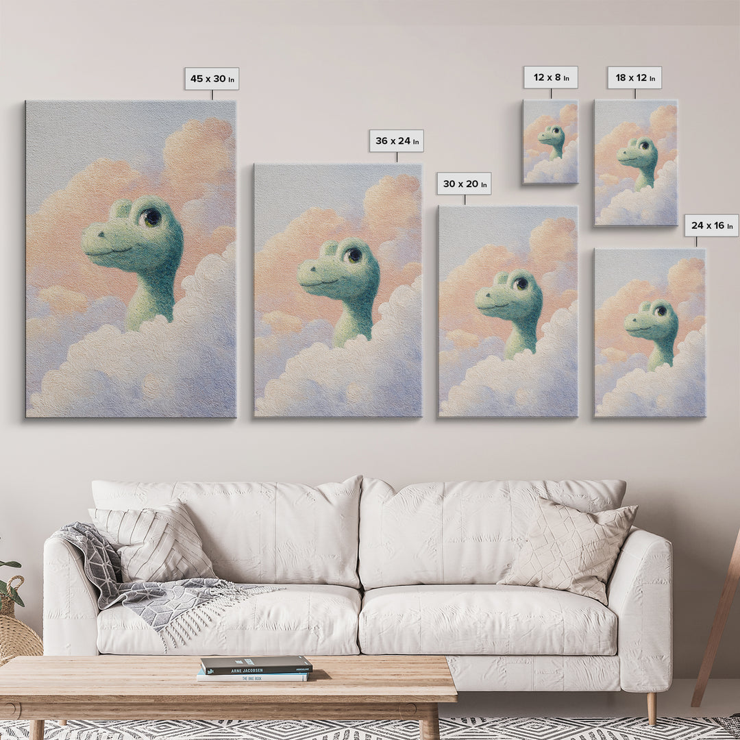 Tiny Dinosaur with Friendly Expression Canvas Print, Nursery Art, Digital Download Art, Nursery Decor, Oil Painting, Nursery, NUR-2x3-95