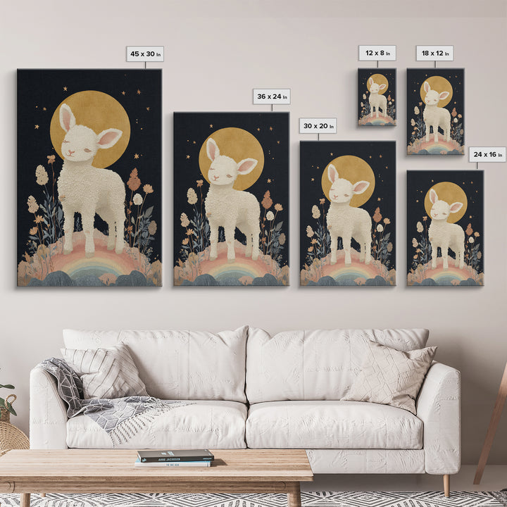 Little Lamb under a Starry Sky Canvas Print, Nursery Art, Nursery Prints, Nursery Decor, Fine Art, Nursery, Kids Wall Decor, NUR-2x3-99