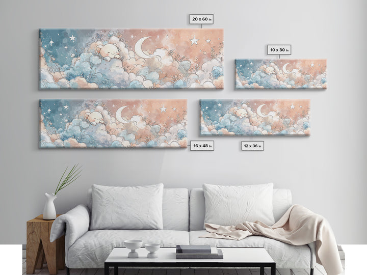 Moon and Stars Canvas Print, Nursery Art, Fine Art Print, Nursery Decor, Watercolor Art, Nursery, Digital Art, NUR-3x1-19