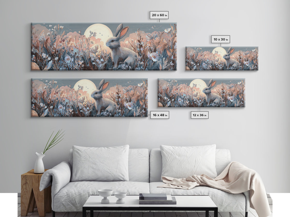 Soft Bunny in a Wildflower Meadow Canvas Print, Nursery Art, Kids Wall Art, Nursery Decor, Fine Art, Nursery, Home Decor, NUR-3x1-21