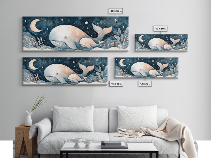 Whale and Tiny Stars Canvas Print, Nursery Art, Dinosaur Wall Art, Nursery Decor, Fine Art, Nursery, Room Decor, NUR-3x1-24