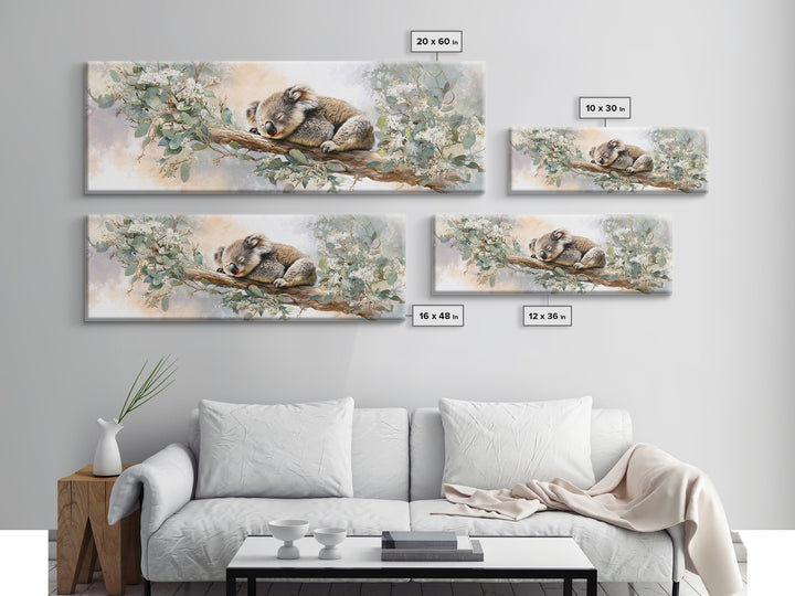 Sleeping Koala on Eucalyptus Branch Canvas Print, Nursery Art, Wall Art Set of 3, Nursery Decor, Nursery, Dinosaur Wall Art, NUR-3x1-29
