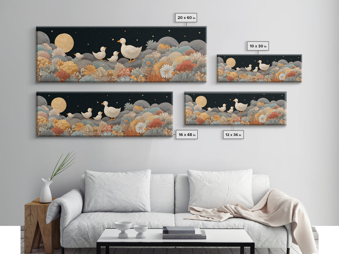 Ducklings Following a Mother Duck Canvas Print, Nursery Art, Wall Art, Nursery Decor, Oil Painting, Nursery, Nursery Prints, NUR-3x1-30