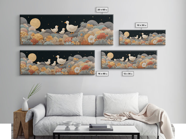 Ducklings Following a Mother Duck Canvas Print, Nursery Art, Wall Art, Nursery Decor, Oil Painting, Nursery, Nursery Prints, NUR-3x1-30