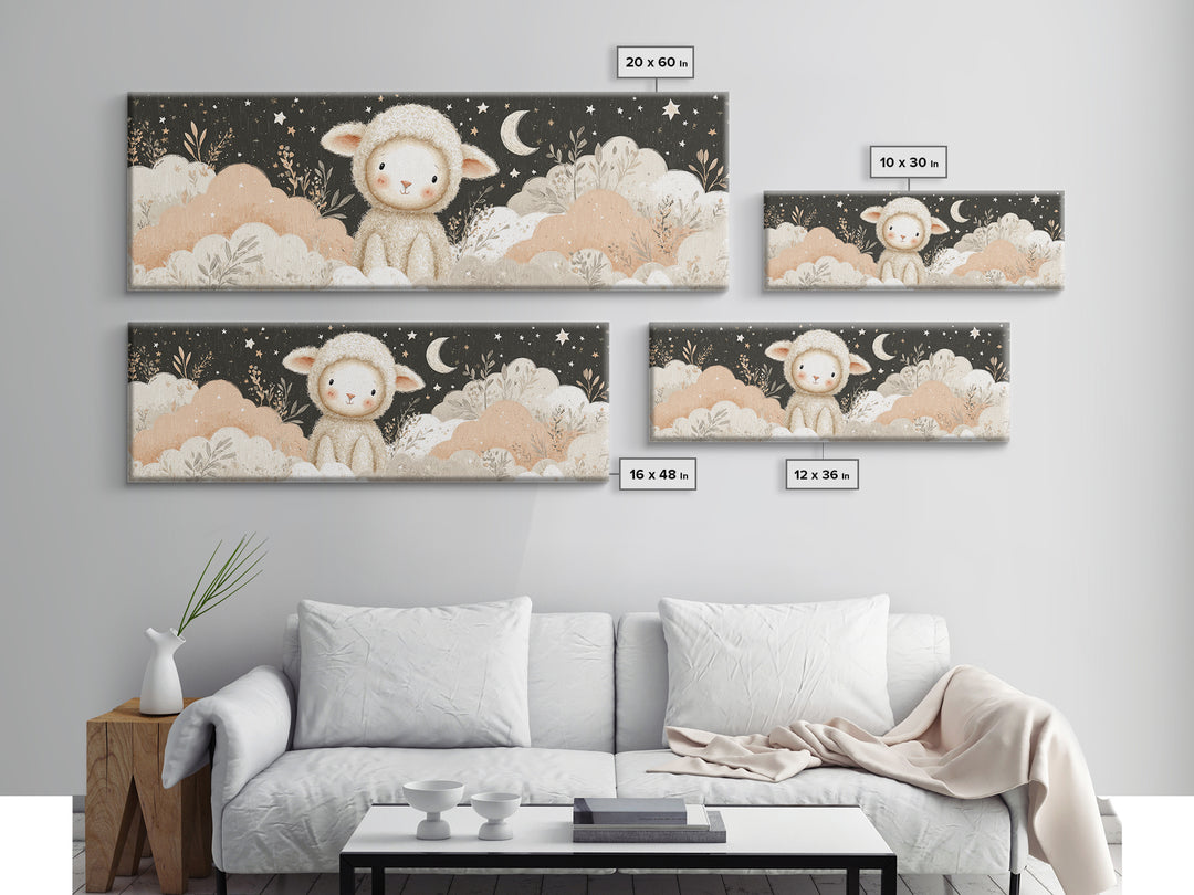 Little Lamb under a Starry Sky Canvas Print, Nursery Art, Luxury Decor, Nursery Decor, Fine Art, Nursery, Nursery Wall Art, NUR-3x1-35