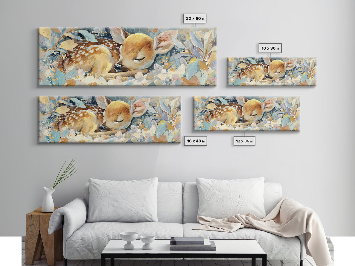 Deer Fawn Sleeping Canvas Print, Nursery Art, Modern Decor, Nursery Decor, Fine Art, Nursery, Art Print, Digital Art, NUR-3x1-39