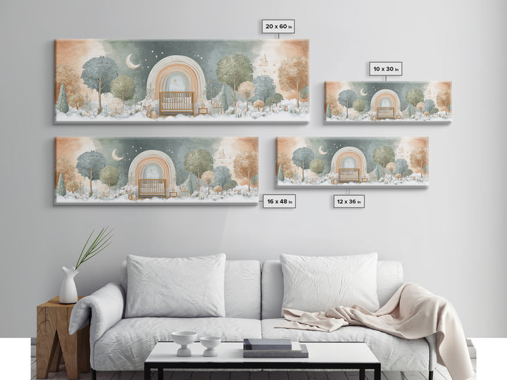 Rainbow Arch with Muted Nursery Colors Framed Canvas Print, Nursery Art, Digital Art, Nursery Decor, Oil Painting, Nursery, NUR-3x1-47