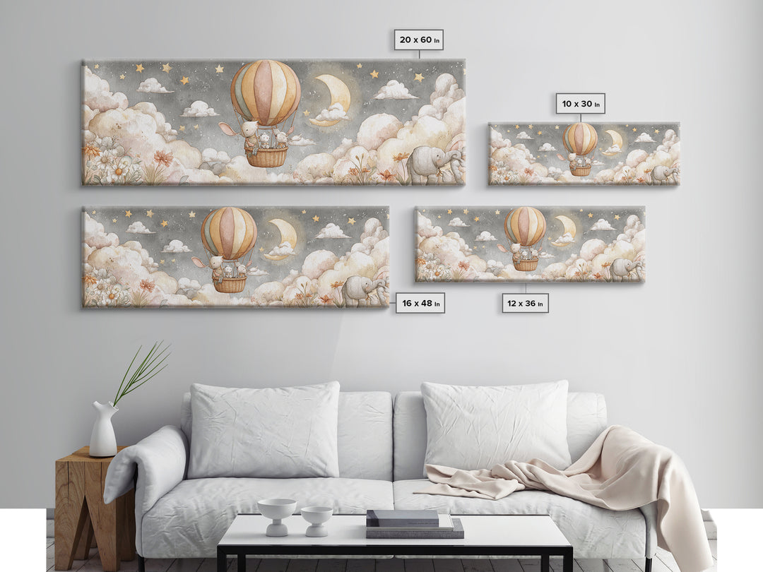 Floating Hot Air Balloon Framed Canvas Print, Nursery Art, Room Decor, Nursery Decor, Abstract Art, Nursery, Printable Art, NUR-3x1-52