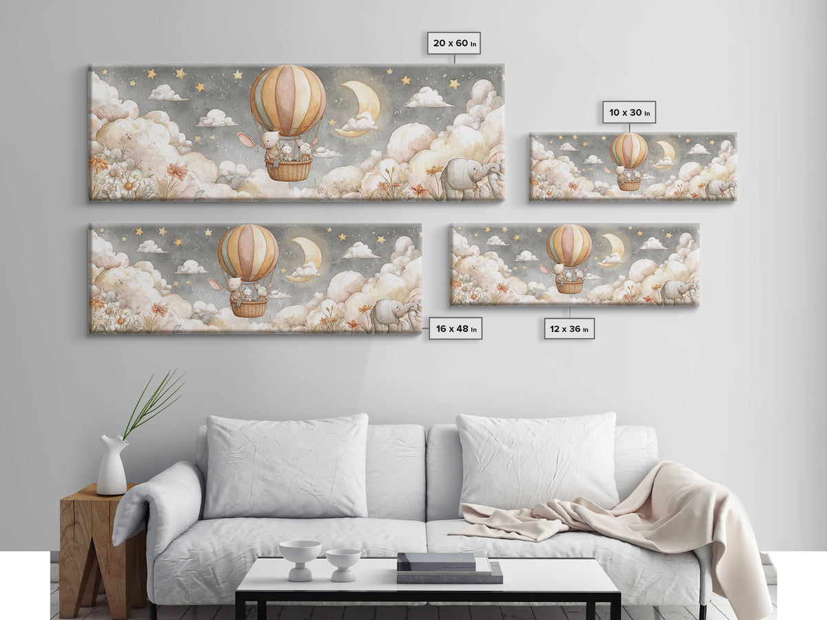 Floating Hot Air Balloon Framed Canvas Print, Nursery Art, Room Decor, Nursery Decor, Abstract Art, Nursery, Printable Art, NUR-3x1-52