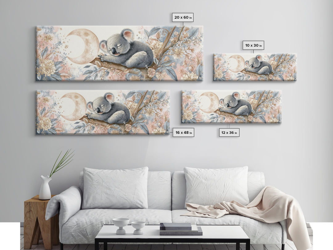 Sleeping Koala on Eucalyptus Branch Framed Canvas Print, Nursery Art, Watercolor Print, Nursery Decor, Oil Painting, Nursery, NUR-3x1-53