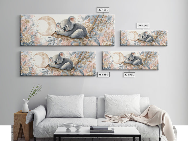 Sleeping Koala on Eucalyptus Branch Framed Canvas Print, Nursery Art, Watercolor Print, Nursery Decor, Oil Painting, Nursery, NUR-3x1-53