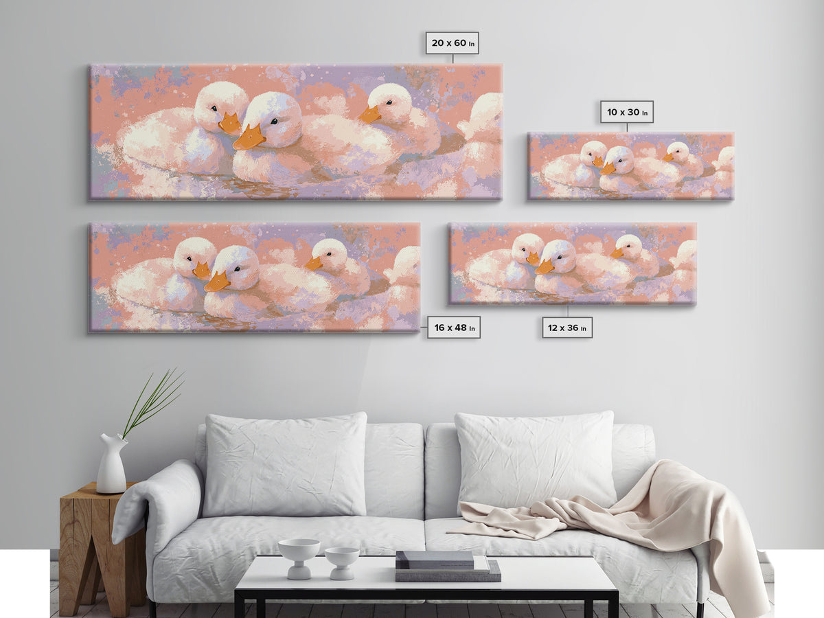 Ducklings Following a Mother Duck Canvas Print, Nursery Art, Playroom Wall Art, Nursery Decor, Nursery, Statement Artwork, NUR-3x1-54
