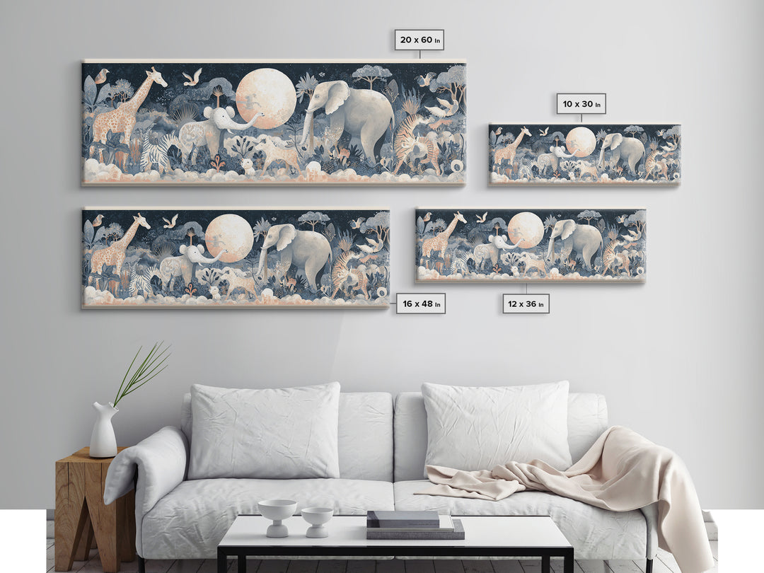 Pastel Jungle Animals Framed Canvas Print, Nursery Art, Nursery Prints, Nursery Decor, Fine Art, Nursery, Kids Wall Decor, NUR-3x1-58