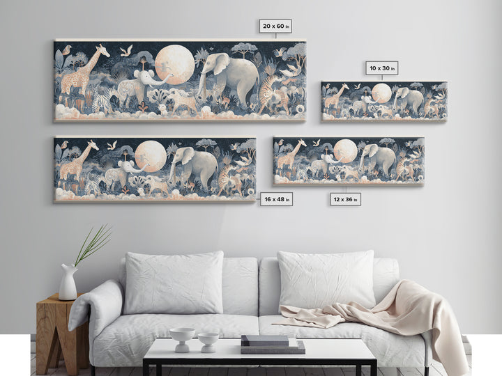 Pastel Jungle Animals Framed Canvas Print, Nursery Art, Nursery Prints, Nursery Decor, Fine Art, Nursery, Kids Wall Decor, NUR-3x1-58