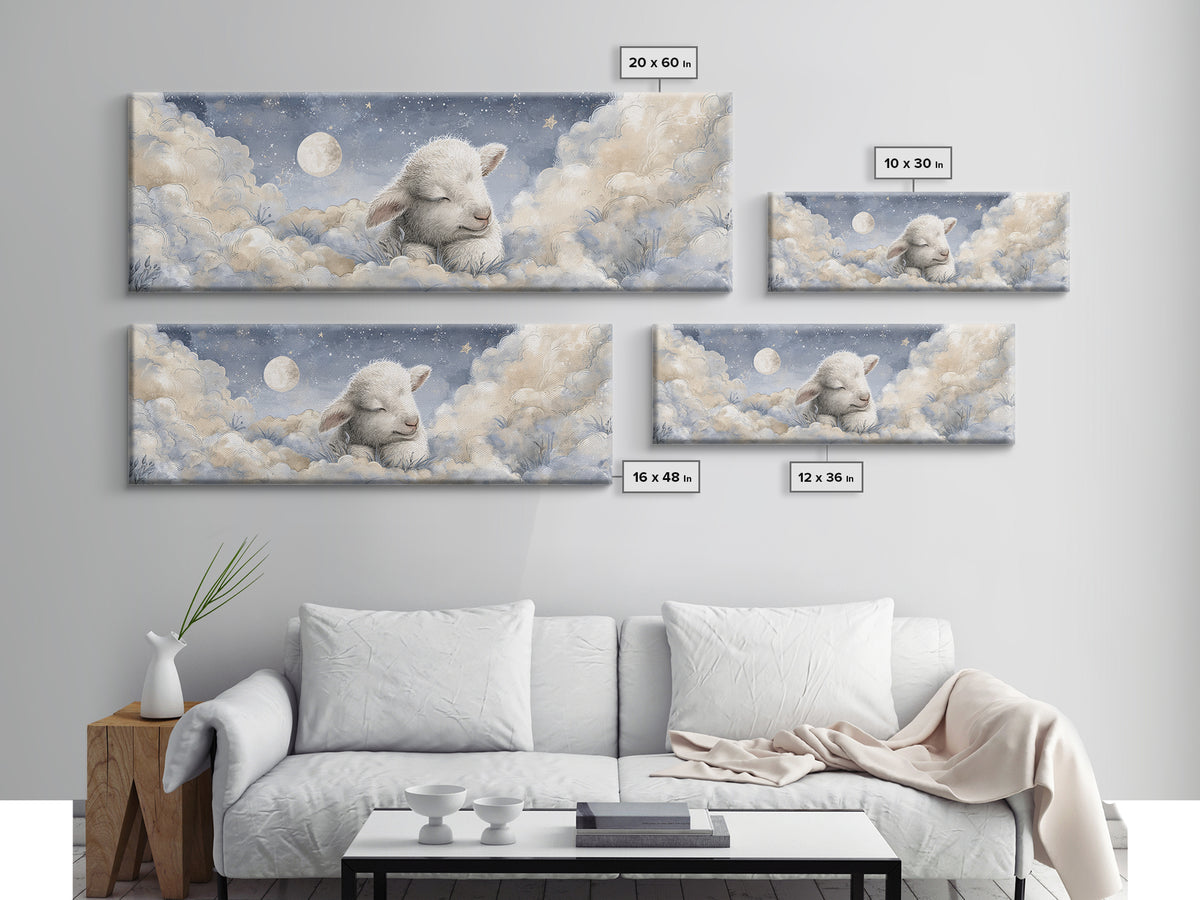 Little Lamb under a Starry Sky Framed Canvas Print, Nursery Art, Wall Art, Nursery Decor, Fine Art, Nursery, Nursery Prints, NUR-3x1-59