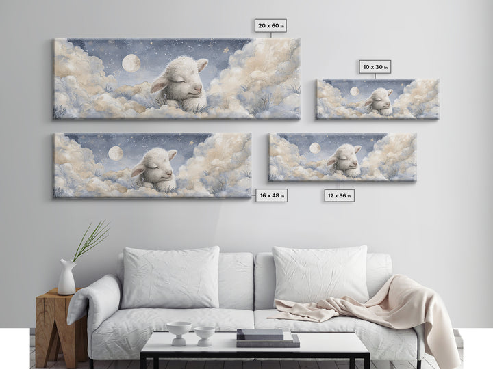 Little Lamb under a Starry Sky Framed Canvas Print, Nursery Art, Wall Art, Nursery Decor, Fine Art, Nursery, Nursery Prints, NUR-3x1-59
