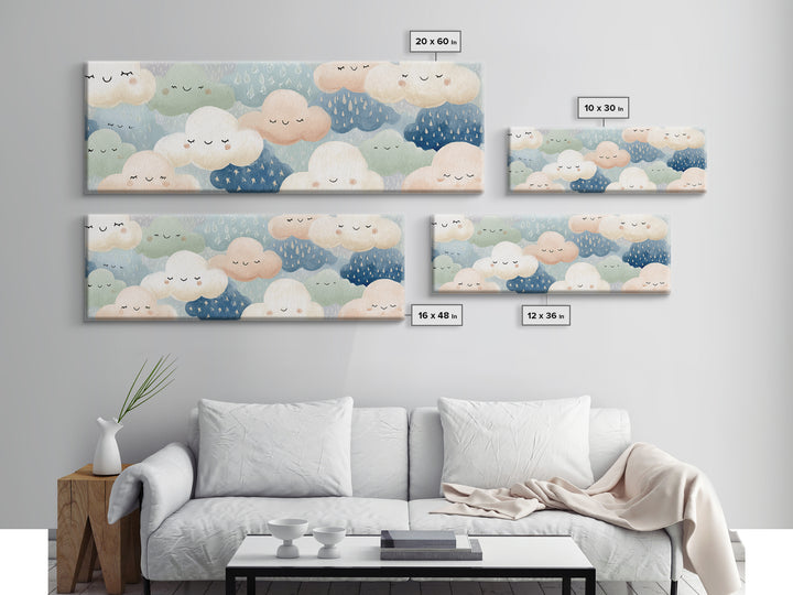 Clouds and Raindrops Canvas Print, Nursery Art, Home Decor, Nursery Decor, Oil Painting, Nursery, Contemporary Art, Wall Art, NUR-3x1-62
