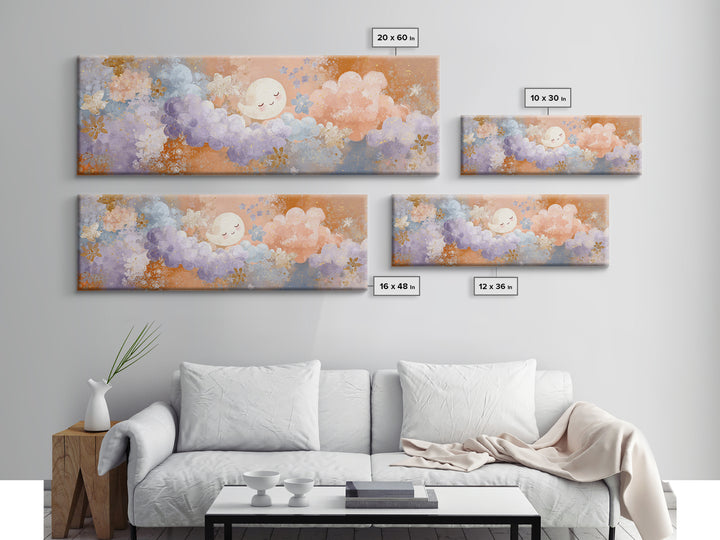 Moon and Stars Framed Canvas Print, Nursery Art, Printable Art, Nursery Decor, Abstract Art, Nursery, Watercolor Print, NUR-3x1-67