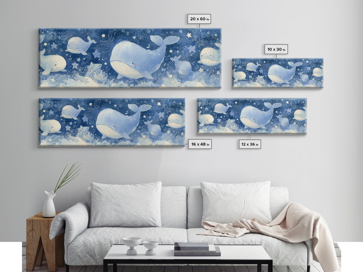 Whale and Tiny Stars Framed Canvas Print, Nursery Art, Wall Art, Nursery Decor, Nursery, Nursery Prints, Playroom Decor, NUR-3x1-72