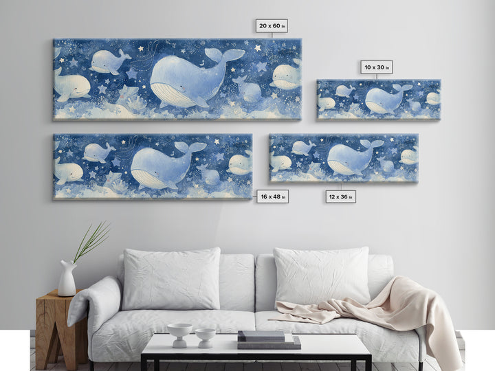 Whale and Tiny Stars Framed Canvas Print, Nursery Art, Wall Art, Nursery Decor, Nursery, Nursery Prints, Playroom Decor, NUR-3x1-72
