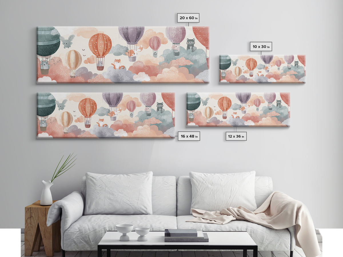 Floating Hot Air Balloon Canvas Print, Nursery Art, Wall Decor, Nursery Decor, Nursery 276, Playroom Decor, Wall Art Set of, NUR-3x1-76