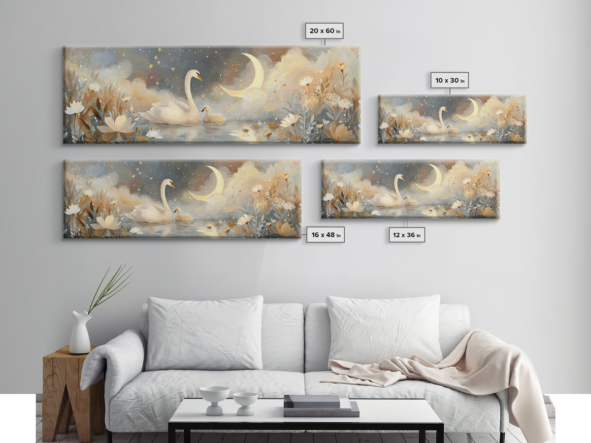 Swan and Cygnet Canvas Print, Nursery Art, Playroom Wall Art, Nursery Decor, Fine Art, Nursery, Statement Artwork, Boho Decor, NUR-3x1-8