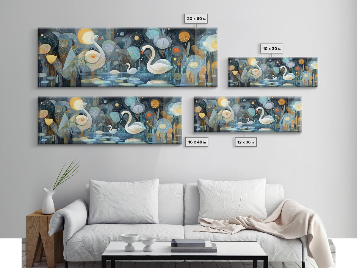 Swan and Cygnet Canvas Print, Nursery Art, Art Print, Nursery Decor, Fine Art, Nursery 280, Wall Art Set of, Girl Nursery Decor, NUR-3x1-80