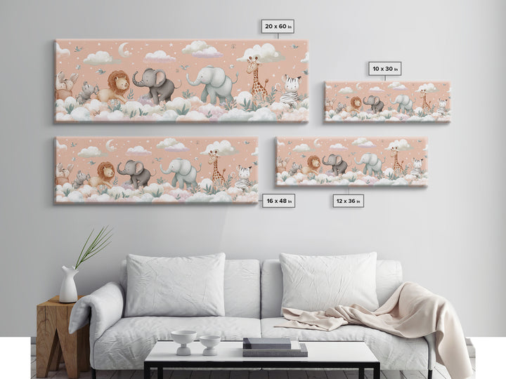 Pastel Jungle Animals Framed Canvas Print, Nursery Art, Nursery Prints, Nursery Decor, Fine Art, Nursery, Kids Wall Decor, NUR-3x1-82