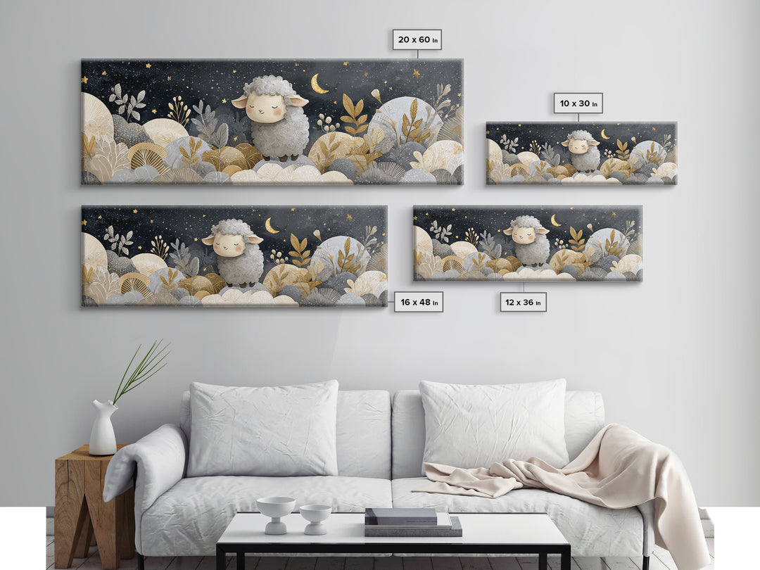 Little Lamb under a Starry Sky Canvas Print, Nursery Art, Nursery Decor, Fine Art, Nursery, Kids Wall Art, Woodland Nursery, NUR-3x1-83