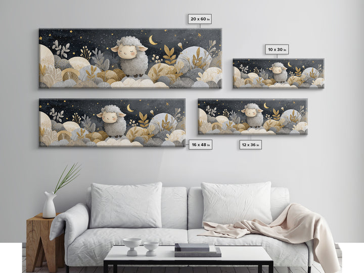 Little Lamb under a Starry Sky Canvas Print, Nursery Art, Nursery Decor, Fine Art, Nursery, Kids Wall Art, Woodland Nursery, NUR-3x1-83