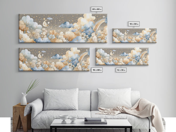 Clouds and Raindrops Canvas Print, Nursery Art, Wall Art Print, Nursery Decor, Watercolor Art, Nursery, Baby Girl Nursery, NUR-3x1-86