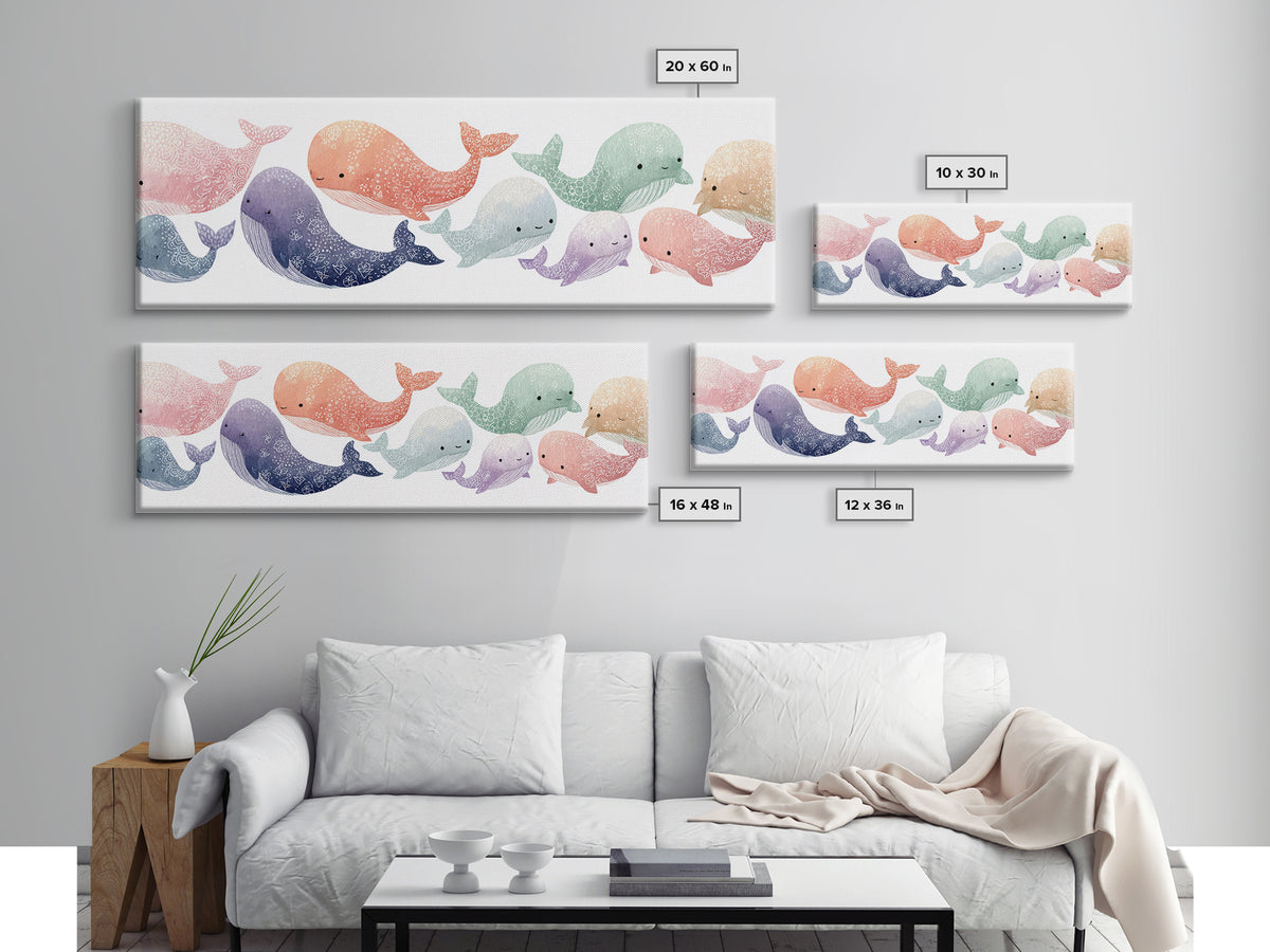 Friendly Ocean Creatures Canvas Print, Nursery Art, Minimalist Decor, Nursery Decor, Fine Art, Nursery, Nursery Wall Decor, NUR-3x1-88