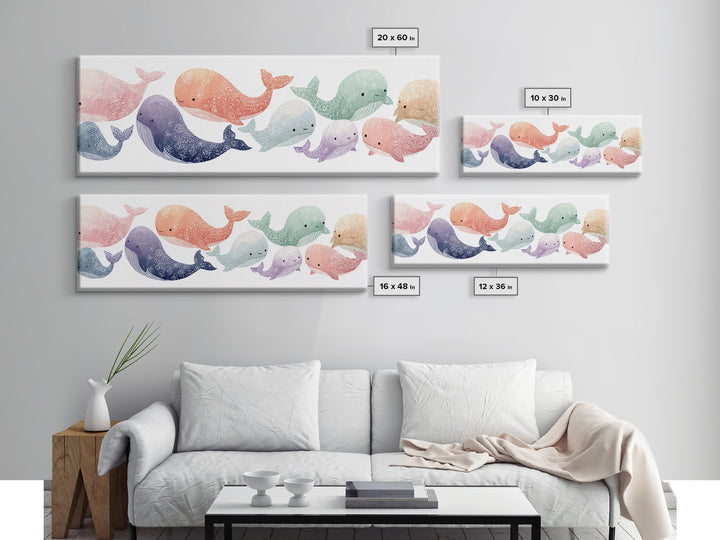 Friendly Ocean Creatures Canvas Print, Nursery Art, Minimalist Decor, Nursery Decor, Fine Art, Nursery, Nursery Wall Decor, NUR-3x1-88