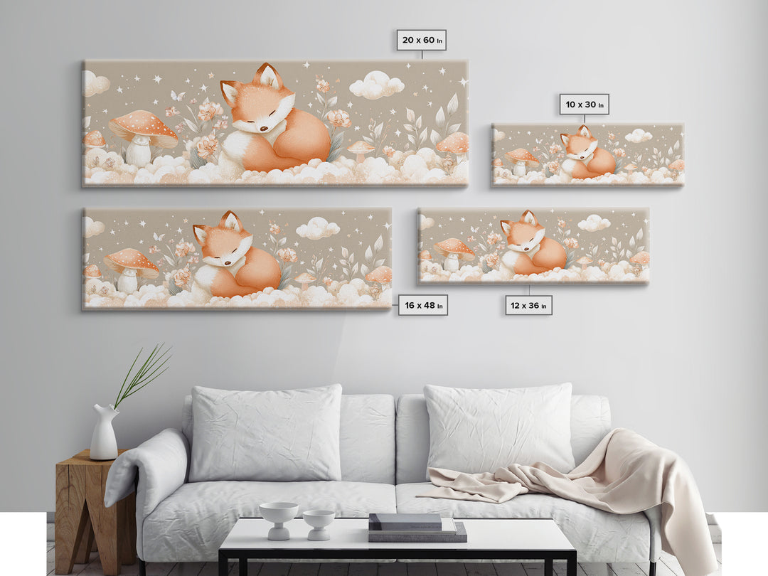 Woodland Fox Tucked Canvas Print, Nursery Art, Wall Hangings, Nursery Decor, Oil Painting, Nursery, Digital Download Art, NUR-3x1-92