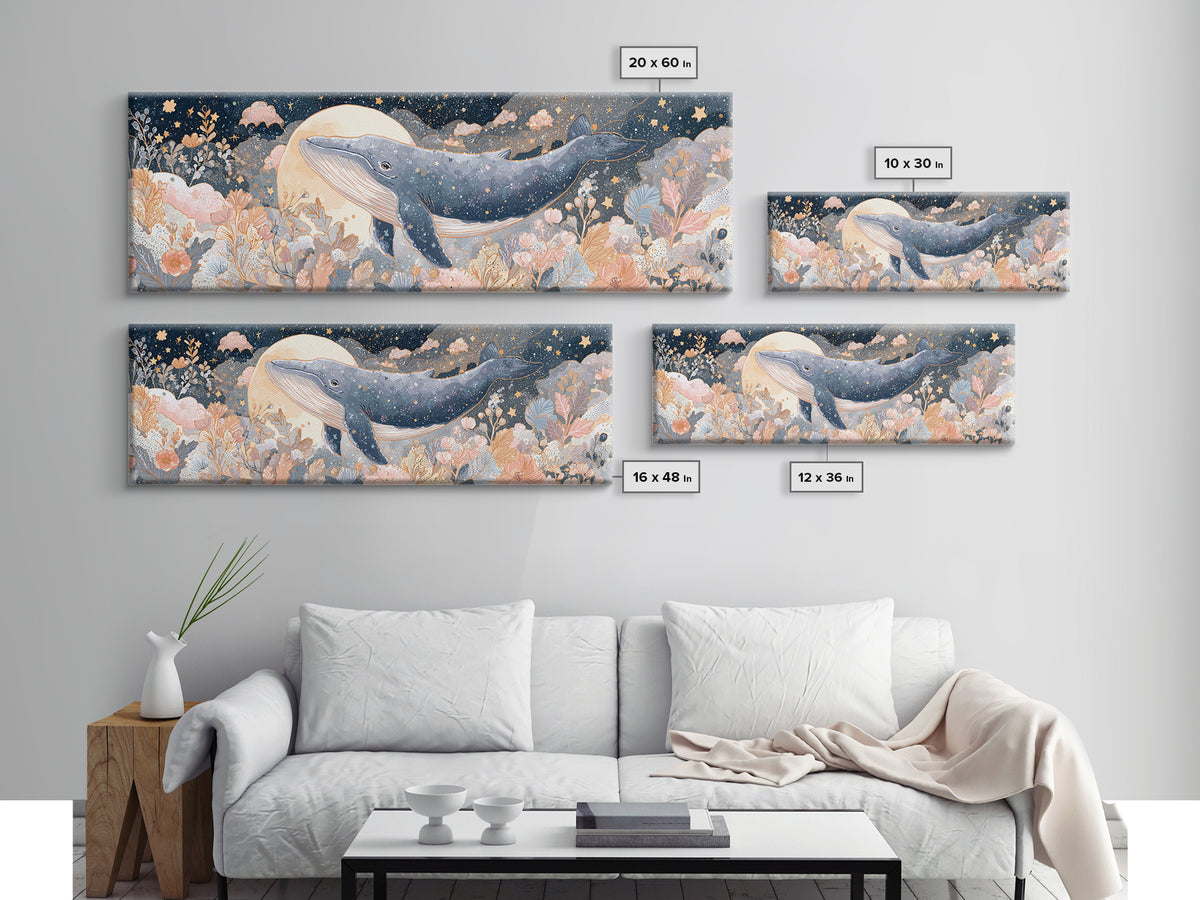 Whale and Tiny Stars Canvas Print, Nursery Art, Gallery Decor, Nursery Decor, Fine Art, Nursery, Wall Art, Wall Decor, NUR-3x1-96