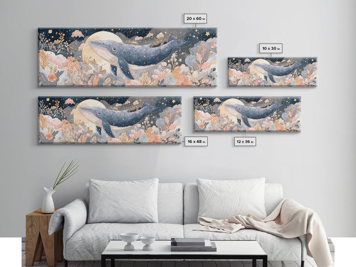Whale and Tiny Stars Canvas Print, Nursery Art, Gallery Decor, Nursery Decor, Fine Art, Nursery, Wall Art, Wall Decor, NUR-3x1-96