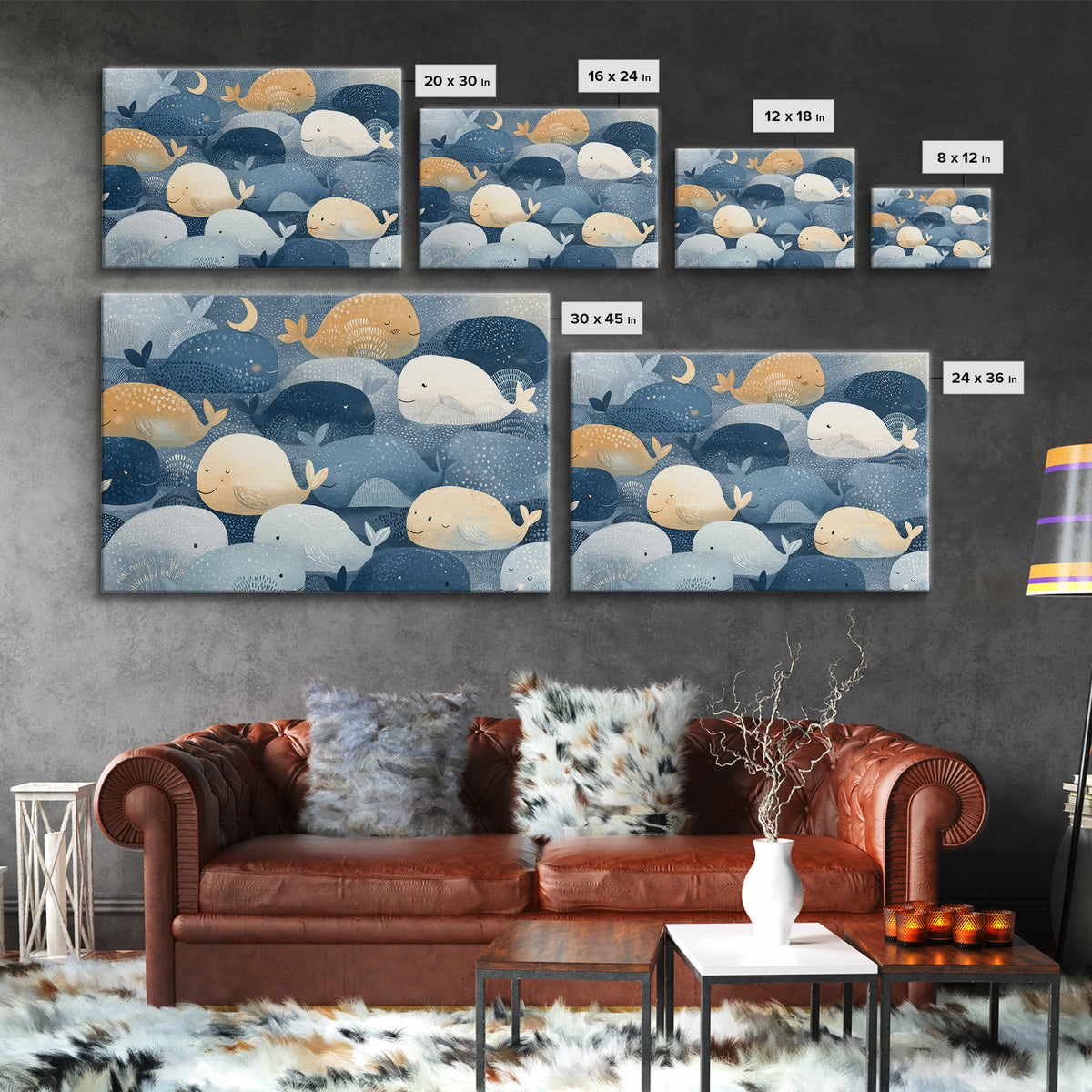 Whale and Tiny Stars Canvas Print, Nursery Art, Nursery Prints, Nursery Decor, Nursery, Kids Wall Decor, Kids Room Wall Art, NUR-3x2-12