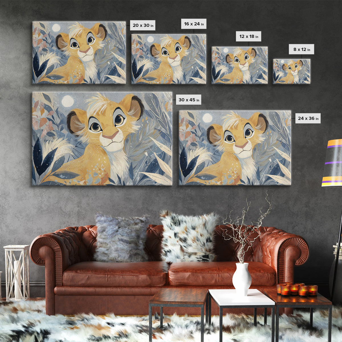 Lion Cub with Soft Golden Mane Canvas Print, Nursery Art, Playroom Wall Decor, Nursery Decor, Oil Painting, Nursery, NUR-3x2-37
