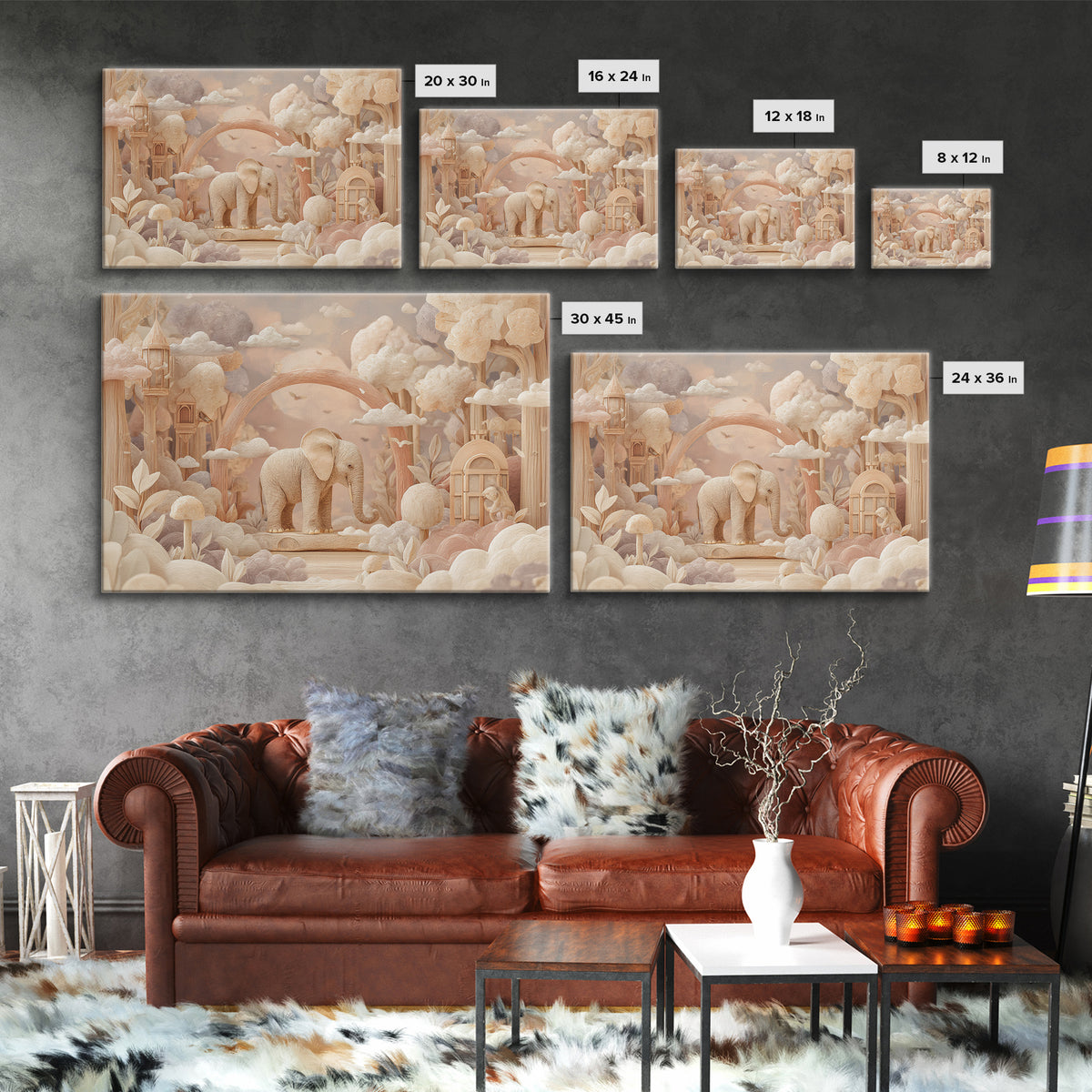 Animal Alphabet Scene Without Readable Letters Framed Canvas Print, Nursery Art, Gallery Decor, Nursery Decor, Nursery, NUR-3x2-39