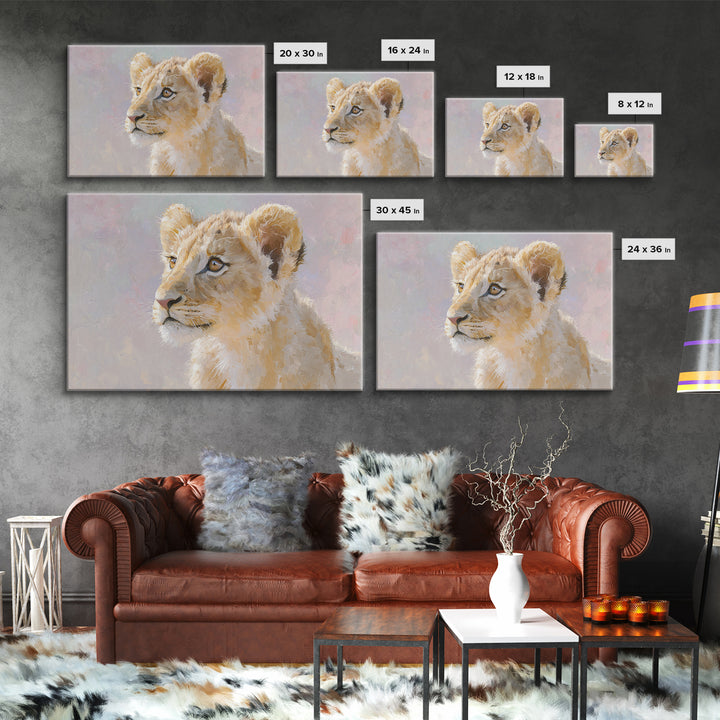 Lion Cub with Soft Golden Mane Canvas Print, Nursery Art, Playroom Wall Decor, Nursery Decor, Oil Painting, Nursery, NUR-3x2-61