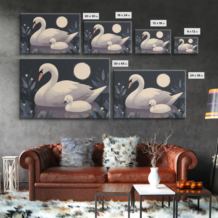 Swan and Cygnet Canvas Print, Nursery Art, Gallery Decor, Nursery Decor, Fine Art, Nursery, Wall Art, Wall Decor, Art Print, NUR-3x2-68