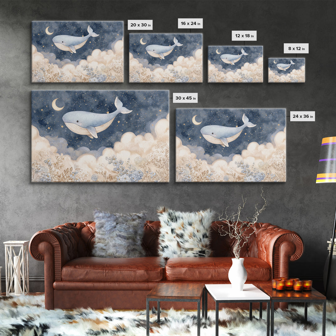 Whale and Tiny Stars Canvas Print, Nursery Art, Statement Artwork, Nursery Decor, Fine Art, Nursery, Printable Wall Art, NUR-3x2-84