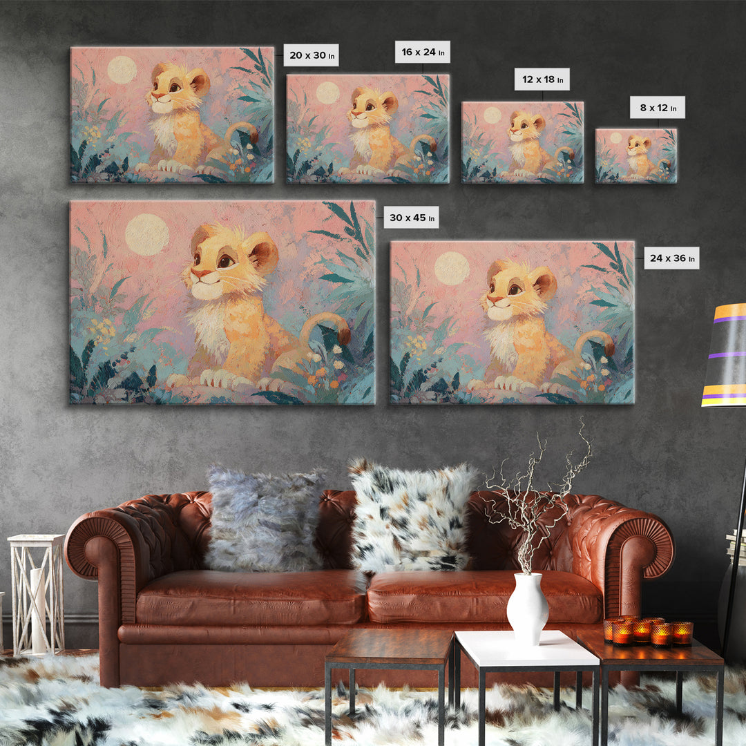 Lion Cub with Soft Golden Mane Framed Canvas Print, Nursery Art, Dinosaur Wall Art, Nursery Decor, Fine Art, Nursery, NUR-3x2-85