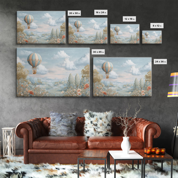 Floating Hot Air Balloon Canvas Print, Nursery Art, Boho Decor, Nursery Decor, Nursery, Wall Hangings, Nursery Wall Art, NUR-3x2-88