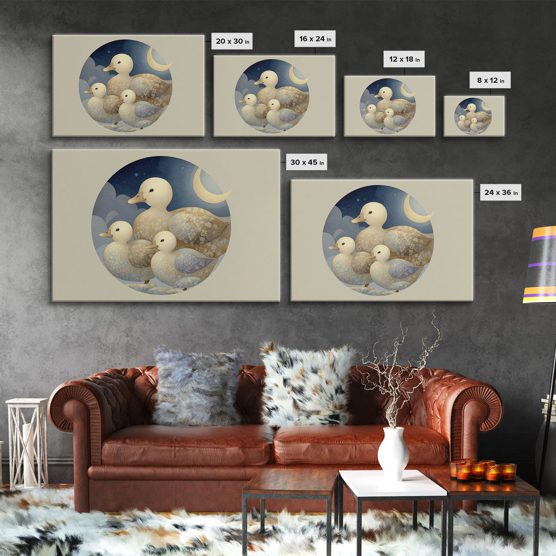 Ducklings Following a Mother Duck Framed Canvas Print, Nursery Art, Woodland Nursery, Nursery Decor, Fine Art, Nursery, NUR-3x2-90