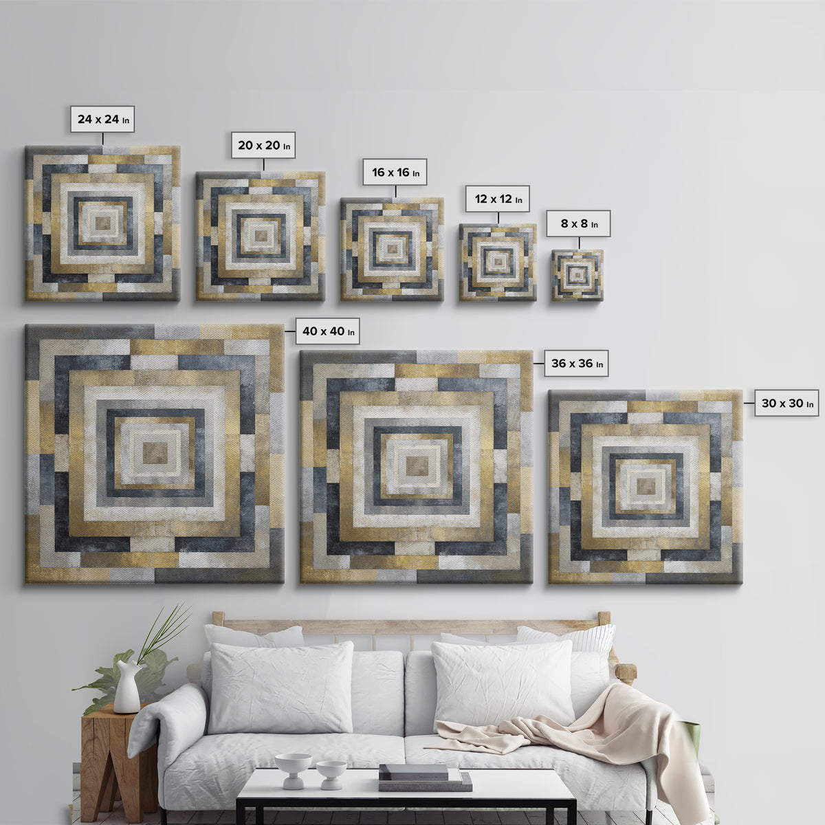 Geometric Labyrinth Pattern Canvas Print, Office Art, Wall Prints, Office Decor, Abstract Art, Focus, Cubicle Decor, OFF-1x1-18