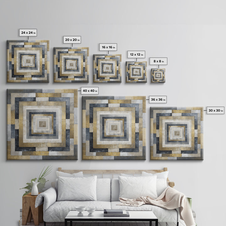 Geometric Labyrinth Pattern Canvas Print, Office Art, Wall Prints, Office Decor, Abstract Art, Focus, Cubicle Decor, OFF-1x1-18