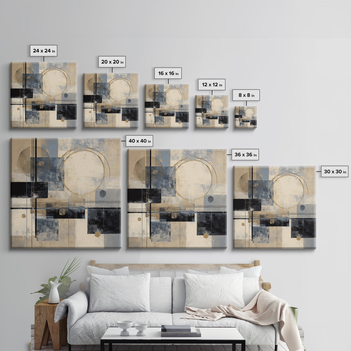 Gold Circle and Line Composition for Clarity Framed Canvas Print, Office Art, Gallery Decor, Office Decor, Fine Art, Focus, OFF-1x1-32