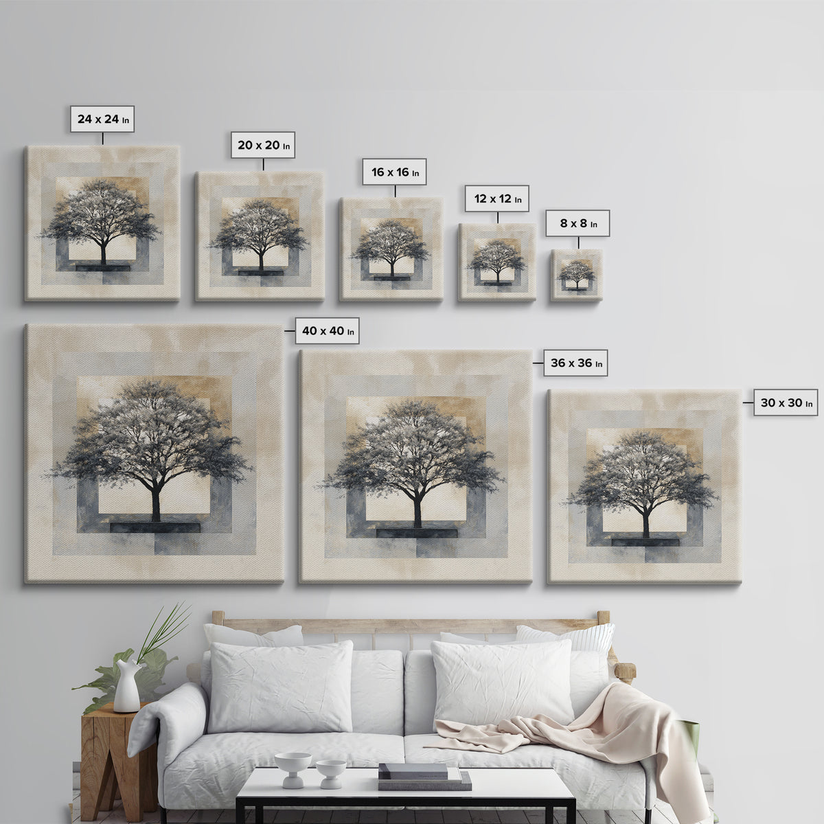 Ink Wash Tree Symbolizing Stability Framed Canvas Print, Office Art, Bedroom Wall Art, Office Decor, Fine Art, Focus, OFF-1x1-38